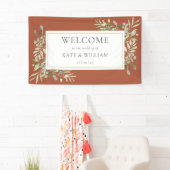 Greenery Foliage Terracotta Wedding Willkommen Banner (Insitu)