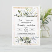 Greenery Foliage und GOld Geometric Boho Baby Einladung (Stehend Vorderseite)