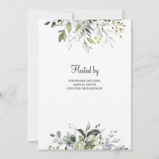 Greenery Foliage und GOld Geometric Boho Baby Einladung (Rückseite)