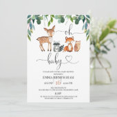 Greenery Foliage Woodland Oh Baby Shower Einladung (Stehend Vorderseite)