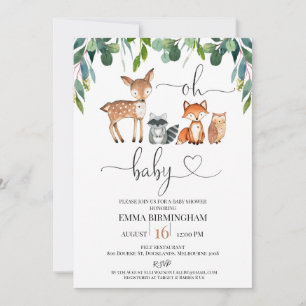 Greenery Foliage Woodland Oh Baby Shower Einladung