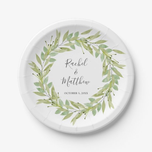 Greenery Foliage Wreath Wedding Pappteller (Vorderseite)