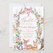 Greenery Forest Animal Girl Babydusche Einladung (Vorderseite)