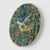 GREENERY,FOREST ANIMALS, DOES ,BIRDS Floral Große Wanduhr (Winkel)
