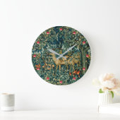 GREENERY,FOREST ANIMALS, DOES ,BIRDS Floral  Große Wanduhr (Zuhause)