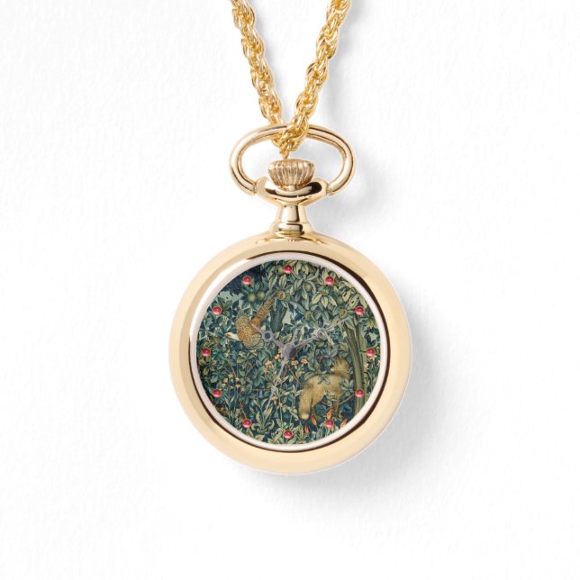 GREENERY,FOREST ANIMALS Pheasant ,Fox,Green Floral Armbanduhr (Vorderseite)