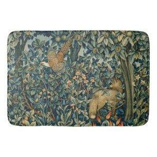 GREENERY,FOREST ANIMALS Pheasant ,Fox,Green Floral Badematte