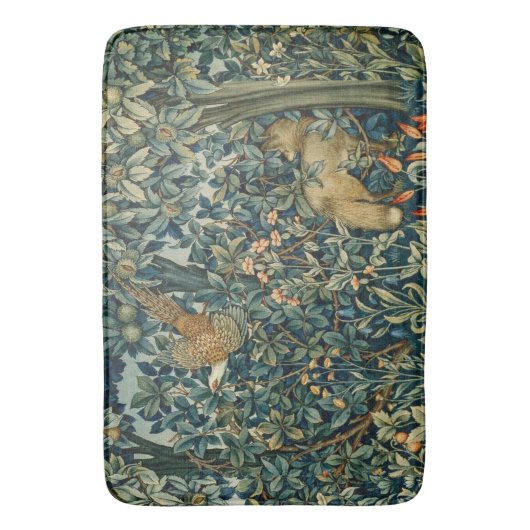 GREENERY,FOREST ANIMALS Pheasant ,Fox,Green Floral Badematte (Vorderseite Vertikal)