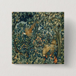 GREENERY,FOREST ANIMALS Pheasant ,Fox,Green Floral Button
