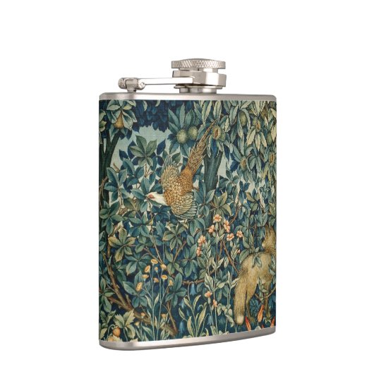 GREENERY,FOREST ANIMALS Pheasant ,Fox,Green Floral Flachmann (Rechts)