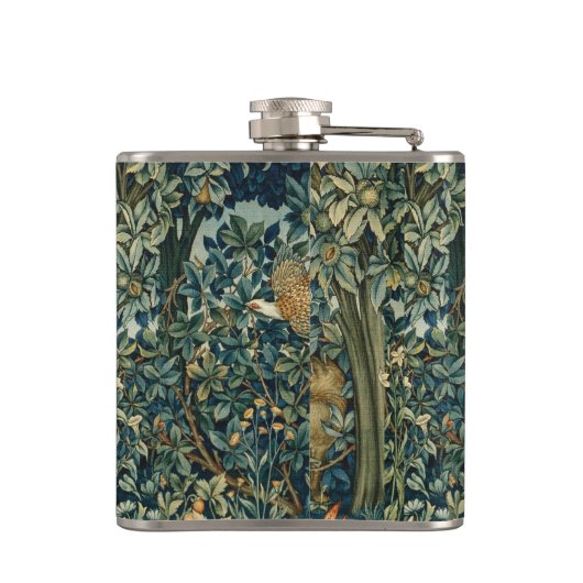 GREENERY,FOREST ANIMALS Pheasant ,Fox,Green Floral Flachmann (Rückseite)