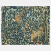 GREENERY,FOREST ANIMALS Pheasant ,Fox,Green Floral Fleecedecke (Vorderseite (Horizontal))