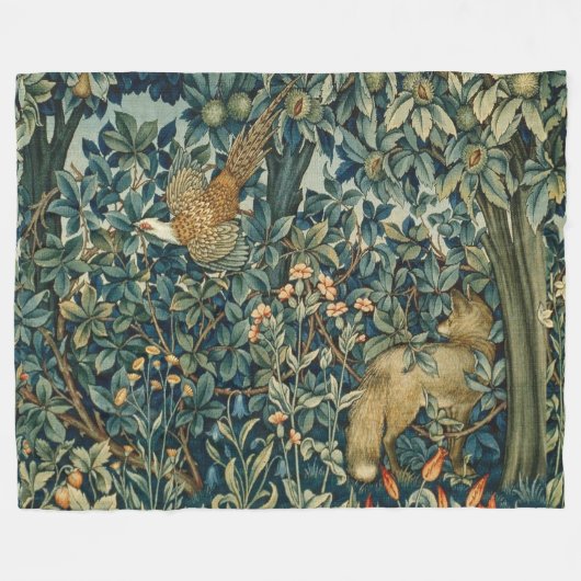 GREENERY,FOREST ANIMALS Pheasant ,Fox,Green Floral Fleecedecke (Vorderseite (Horizontal))