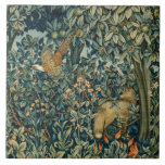 GREENERY,FOREST ANIMALS Pheasant ,Fox,Green Floral Fliese<br><div class="desc">Digital elaboration by Bulgan Lumini from William Morris.tapestry.</div>