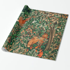 GREENERY,FOREST ANIMALS Pheasant ,Fox,Green Floral Geschenkpapier
