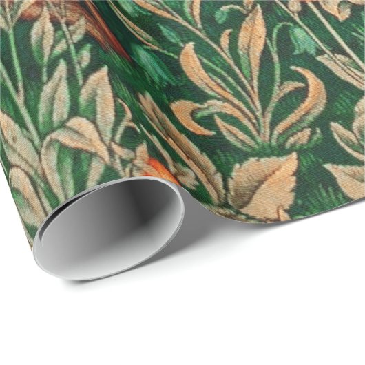 GREENERY,FOREST ANIMALS Pheasant ,Fox,Green Floral Geschenkpapier (Rolleneckpunkt)