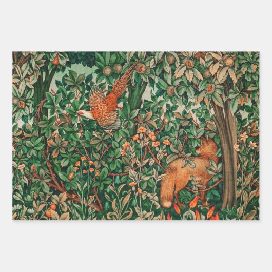 GREENERY,FOREST ANIMALS Pheasant ,Fox,Green Floral Geschenkpapier Set (Vorderseite 3)
