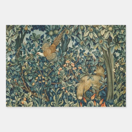 GREENERY,FOREST ANIMALS Pheasant ,Fox,Green Floral Geschenkpapier Set (Vorderseite)