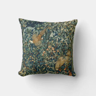 GREENERY,FOREST ANIMALS Pheasant ,Fox,Green Floral Kissen
