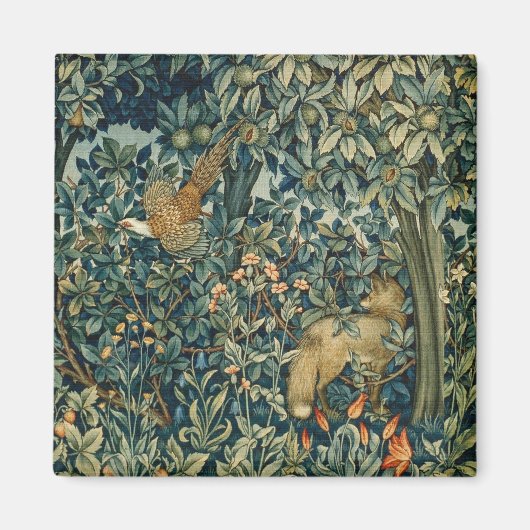 GREENERY,FOREST ANIMALS Pheasant ,Fox,Green Floral Magnet (Vorne)
