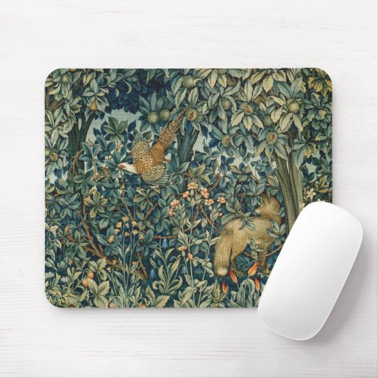 GREENERY,FOREST ANIMALS Pheasant ,Fox,Green Floral Mousepad (Mit Mouse)