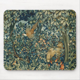 GREENERY,FOREST ANIMALS Pheasant ,Fox,Green Floral Mousepad