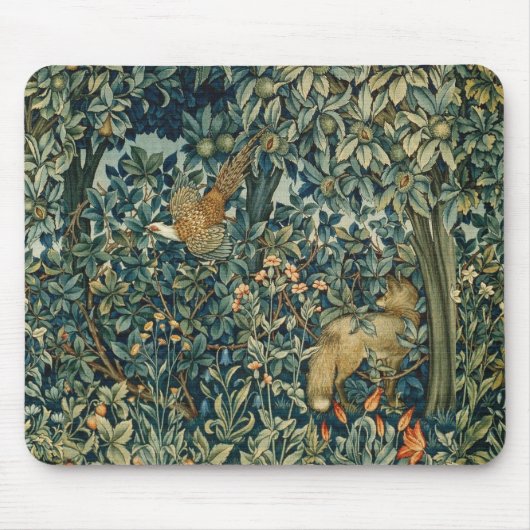 GREENERY,FOREST ANIMALS Pheasant ,Fox,Green Floral Mousepad (Vorne)