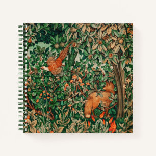 GREENERY,FOREST ANIMALS Pheasant ,Fox,Green Floral Notizblock