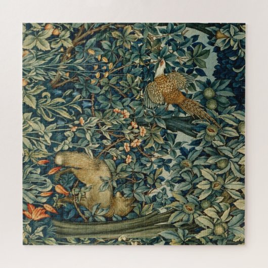 GREENERY,FOREST ANIMALS Pheasant ,Fox,Green Floral Puzzle (Horizontal)