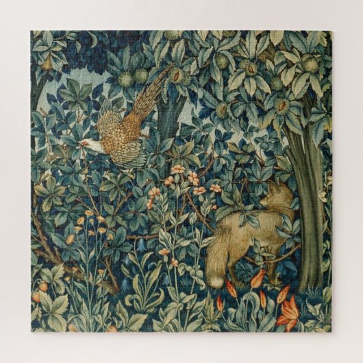 GREENERY,FOREST ANIMALS Pheasant ,Fox,Green Floral Puzzle (Vertikal)