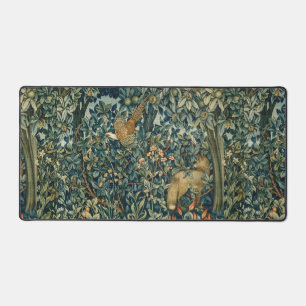 GREENERY,FOREST ANIMALS Pheasant ,Fox,Green Floral Schreibtischunterlage