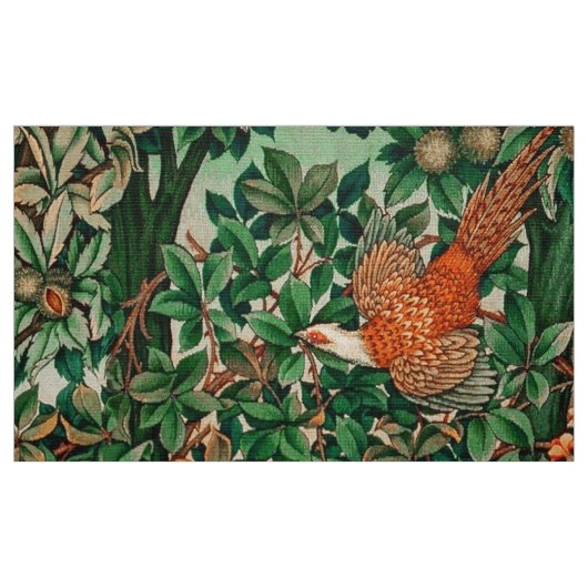 GREENERY,FOREST ANIMALS Pheasant ,Fox,Green Floral Stoff (Fat Quarter (45,7 x 55,9 cm))