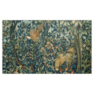 GREENERY,FOREST ANIMALS Pheasant ,Fox,Green Floral Stoff