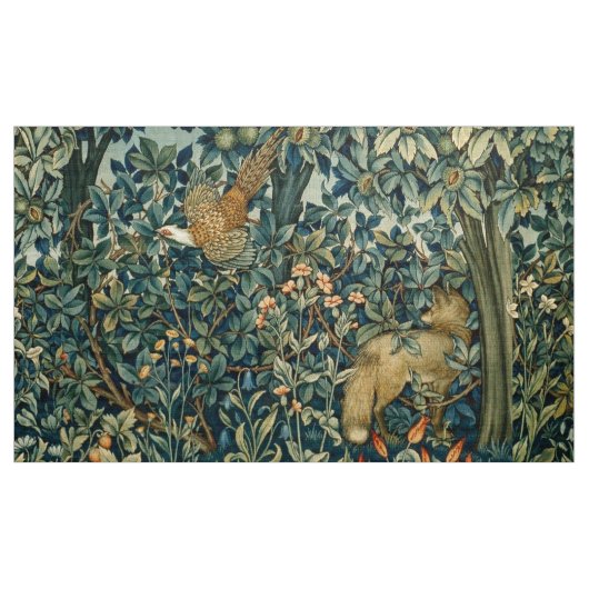 GREENERY,FOREST ANIMALS Pheasant ,Fox,Green Floral Stoff (Yard (91,4 cm))