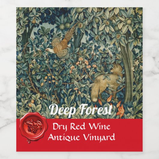 GREENERY,FOREST ANIMALS Pheasant ,Fox,Green Floral Weinetikett (Einzelnes Label)