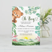 Greenery Forest Bear Wild Cub Baby Boy Shower Einladung (Stehend Vorderseite)
