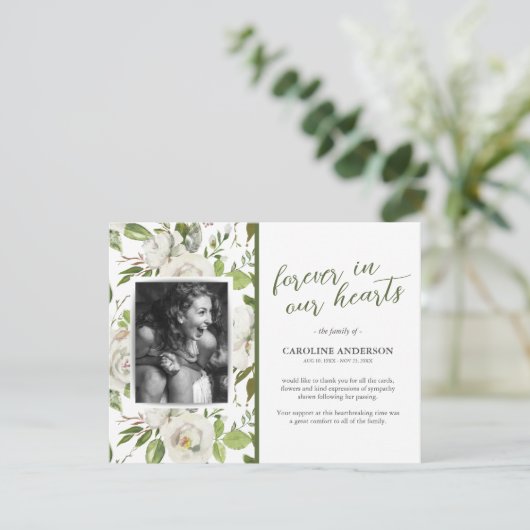 Greenery Foto Beerdigung Danke Karte (Stehend Vorderseite)