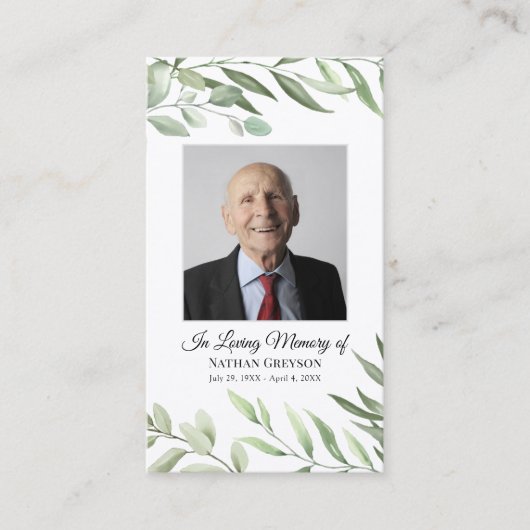 Greenery Foto Begräbniskarten Visitenkarte (Vorderseite)