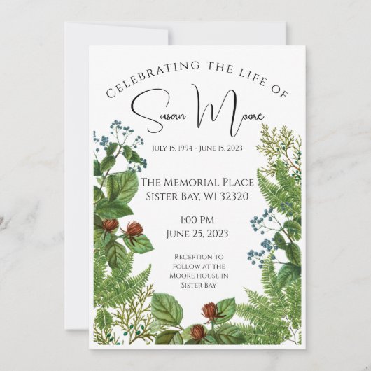 Greenery Foto Funeral Einladung (Vorderseite)