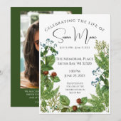 Greenery Foto Funeral Einladung (Vorne/Hinten)