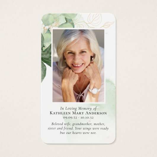 Greenery Foto Memorial Prayer Card (Vorderseite)