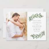 Greenery Foto Save the Date Karte (Vorderseite)