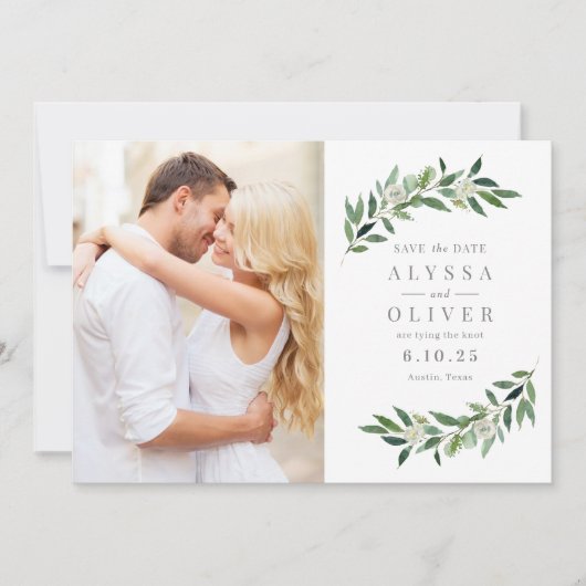 Greenery Foto Save the Date Karte (Vorderseite)