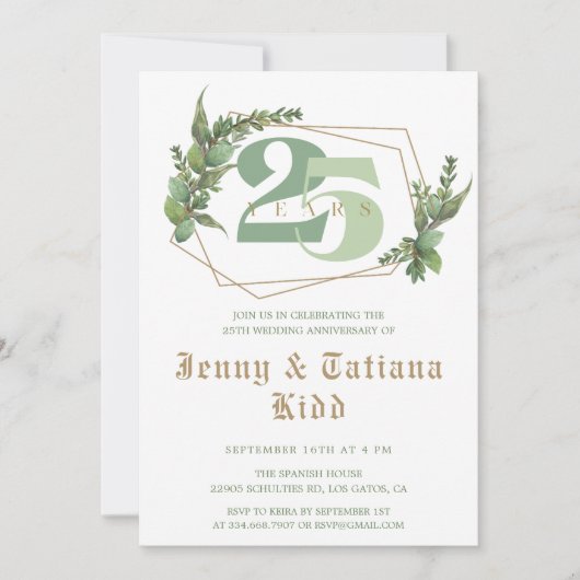 Greenery Frame 25th Wedding Anniversary Invitation Einladung (Vorderseite)