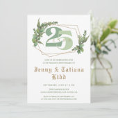 Greenery Frame 25th Wedding Anniversary Invitation Einladung (Stehend Vorderseite)