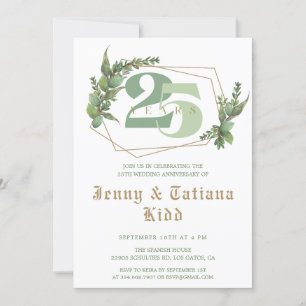 Greenery Frame 25th Wedding Anniversary Invitation Einladung