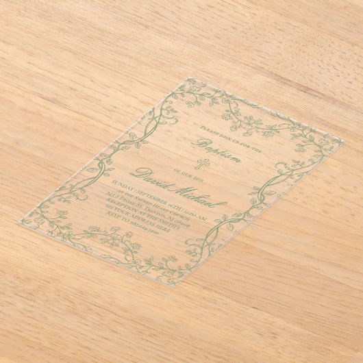 greenery frame Baptism Acryleinladungen (Ablage )
