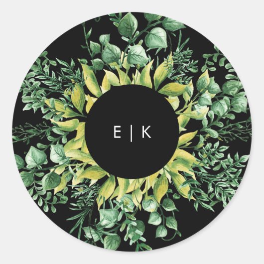 Greenery Fresh Leaf Moderne Hochzeit Runder Aufkleber (Vorderseite)
