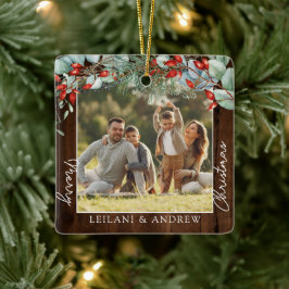 Greenery Frory Christmas Foto Dark Wood Keramikornament