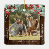 Greenery Frory Christmas Foto Dark Wood Keramikornament (Rückseite)